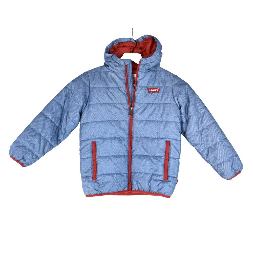 Levi’s Kids Blue Red Puffer Jacket 5–6 Yrs Hooded Insulated Coat